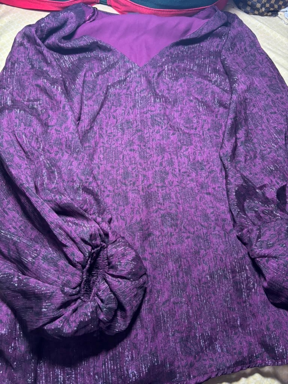 Others Follow Purple Metallic Floral Hooded Blouse